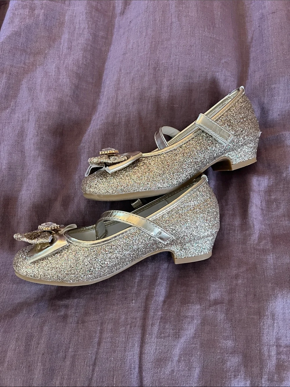 Girls Sparkle Bow Mary Jane Flats - Gold